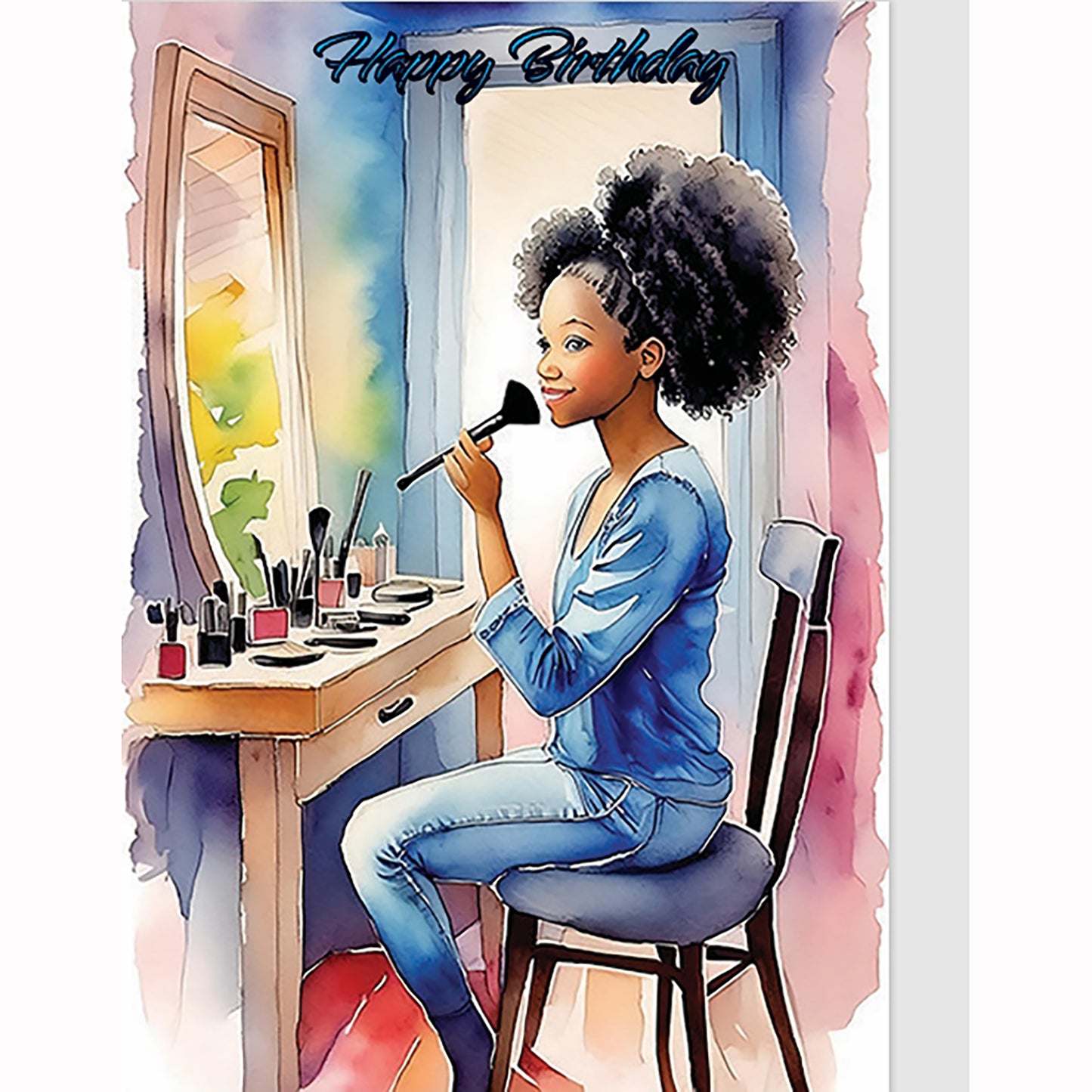 Young Girl Sat At The Mirror