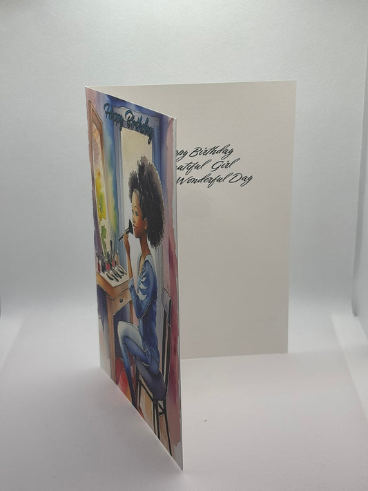 Young Girl Sat At The Mirror